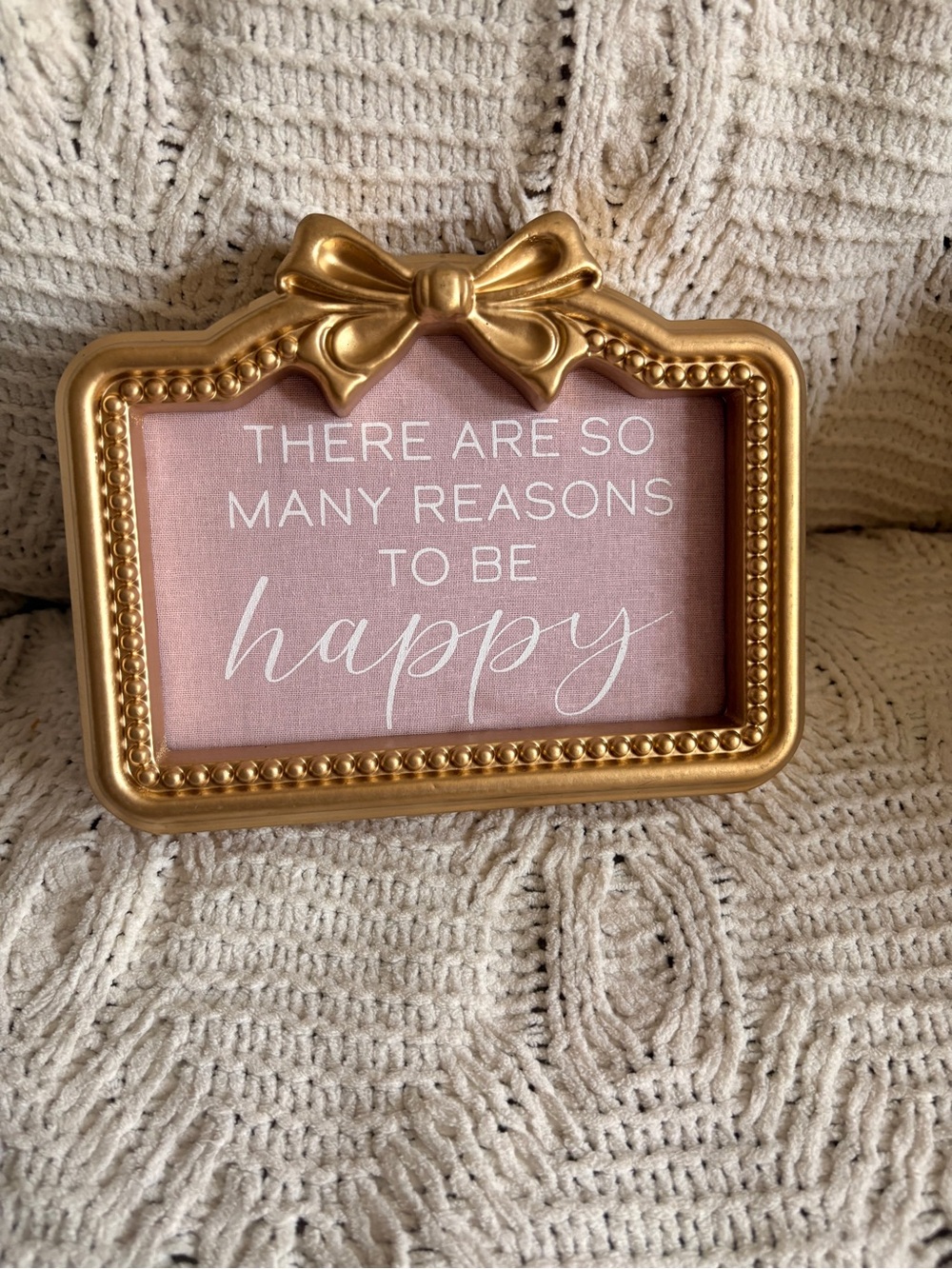 Gold Bow Frame with Pink 'Happy' Sentiment - Home Accents